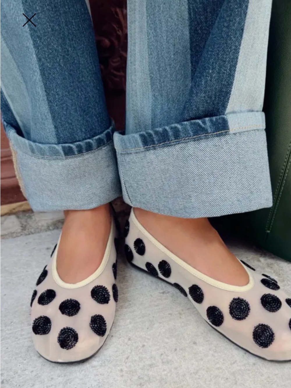 Zara Cream Ballet Flats with Black Beaded Polka Dots